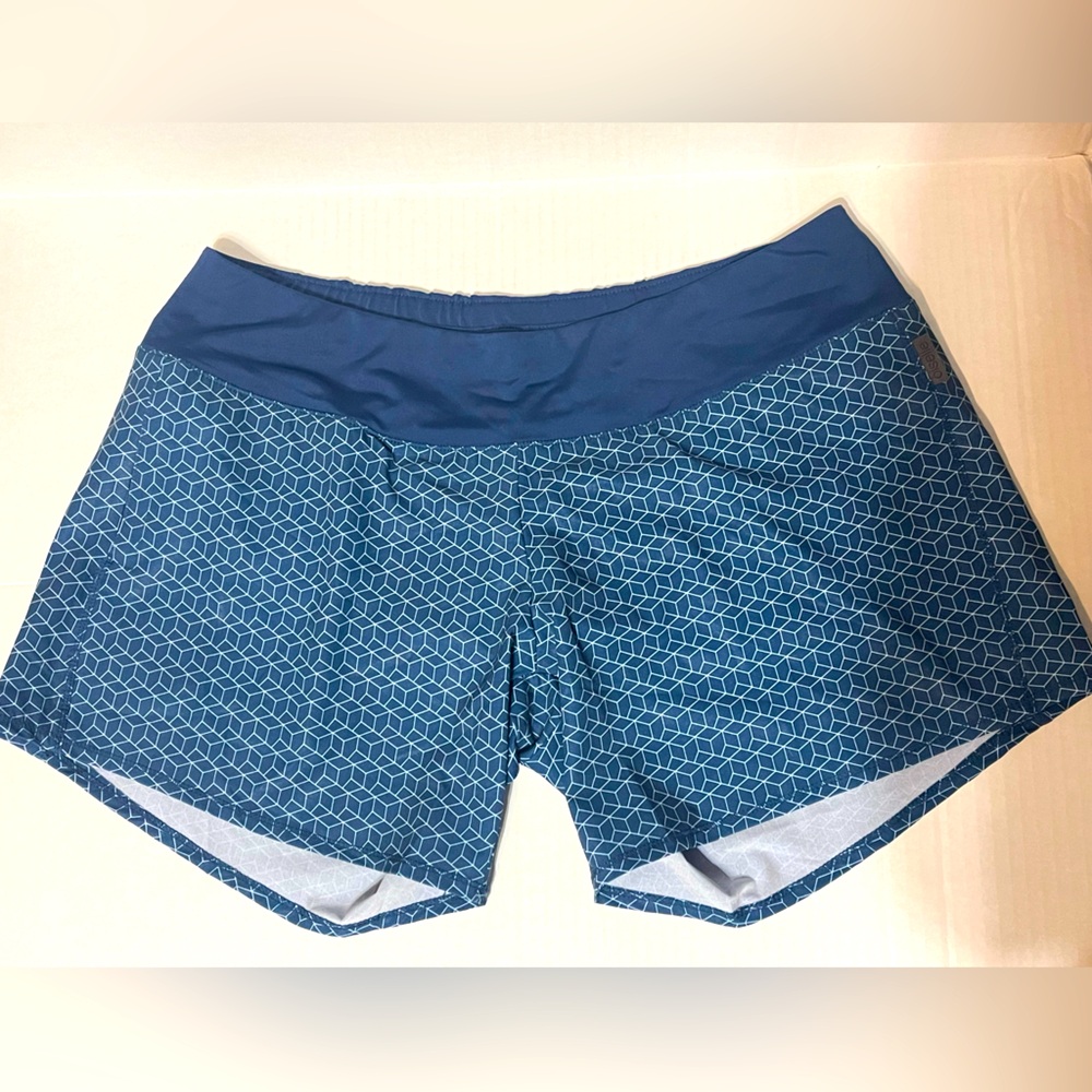 Oiselle Long Roga Blue Geometric Athletic Shorts